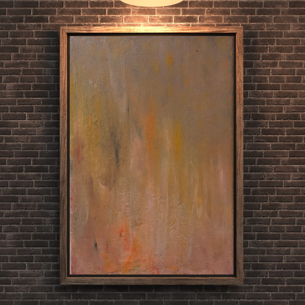 Kunstwerk an Backsteinwand aufgehängt